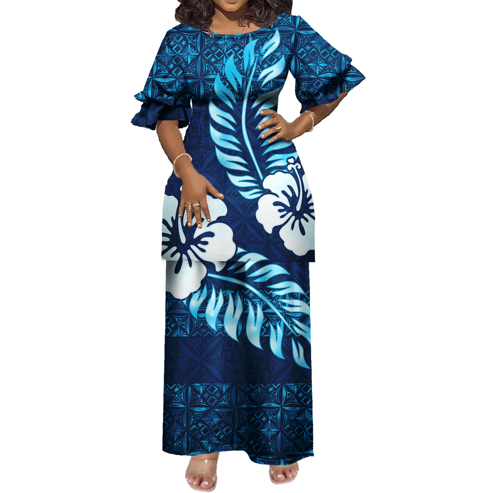 Wholesale Custom Drop Ship Summer Hawaiian Polynesian Samoan Tribal Design Loose Women Maxi Dresses Women Lady