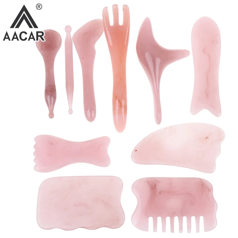 Natural Rose Quartz Jade Gua Sha Board Acupuncture Massage Facial Gouache Pink Quartz Massage Face LiftingStone Guasha Scraping