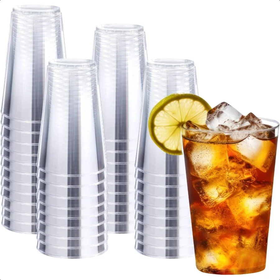 

100 упаковок, 12 унций, прозрачные пластиковые стаканчики, прозрачные пластиковые стаканчики, необычные прозрачные пластиковые коктейльные стаканчики для свадьбы, Дня Благодарения, Рождественская часть