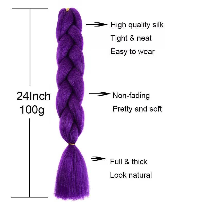 Synthetic 24inch Long Purple Braiding Hair Extensions for Braids Rumi Braiding Hair for Stage Party Cosplay, Multi-colored Braid
