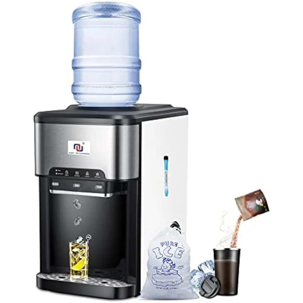 Water Cooler Dispenser Built-in Ice Maker Countertop,3-in-1 Portable Ice Machine 44lbs Daily,Top Loading 5Gallon Water Dispenser