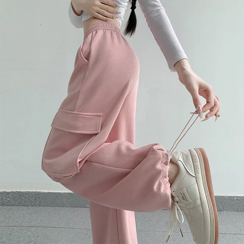 S-3Xl Sweatpants Women Streetwear Oversized Cargo Pants Harajuku Korean Black Wide Leg Joggers High Waist Pockets Baggy Trousers