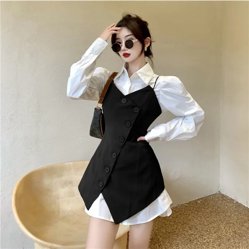 Costume femme automne taille minceur gilet irrégulier mi-long Niche tempérament costume