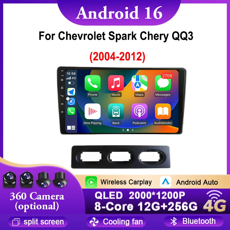 Android 16 Wireless Carplay Multimedia For Chevrolet Spark Chery QQ3 2004-2012 Car Radio Stereo Player GPS Navigation WIFI DSP