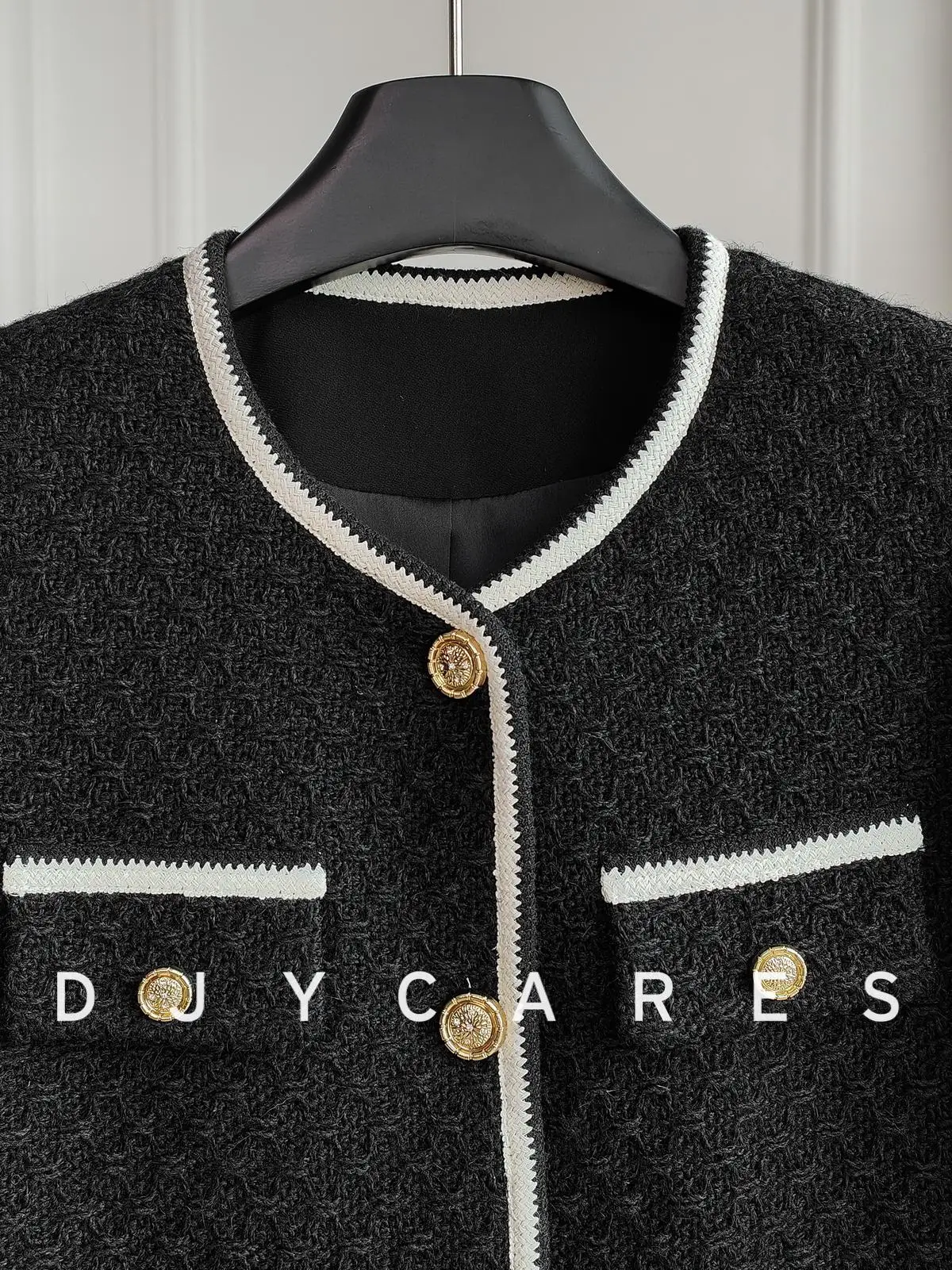 New Coarse woolen classic versatile contrasting ribbon round neck jacket top big  size