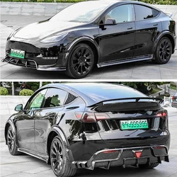 For Tesla Model Y 2020-2023 ABS Forging Carbon Bright Black Front Lip Rear Diffuser Body Side Skirt Wheel Eyebrow Kit Spoiler