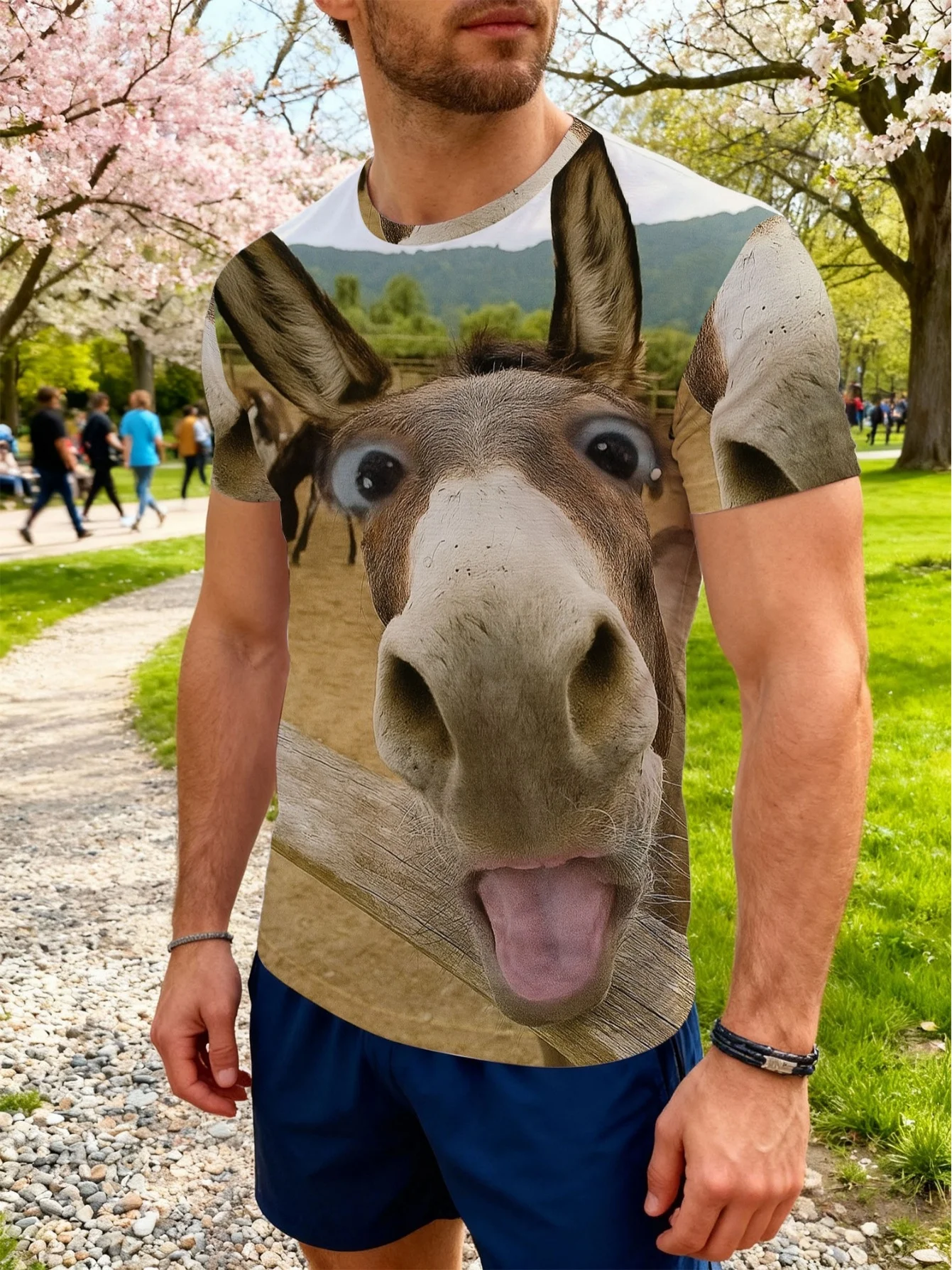 Men's Short Sleeve T Shirt 3D Funny Donkey Close Up Farm Print Casual Street Graphic Tops