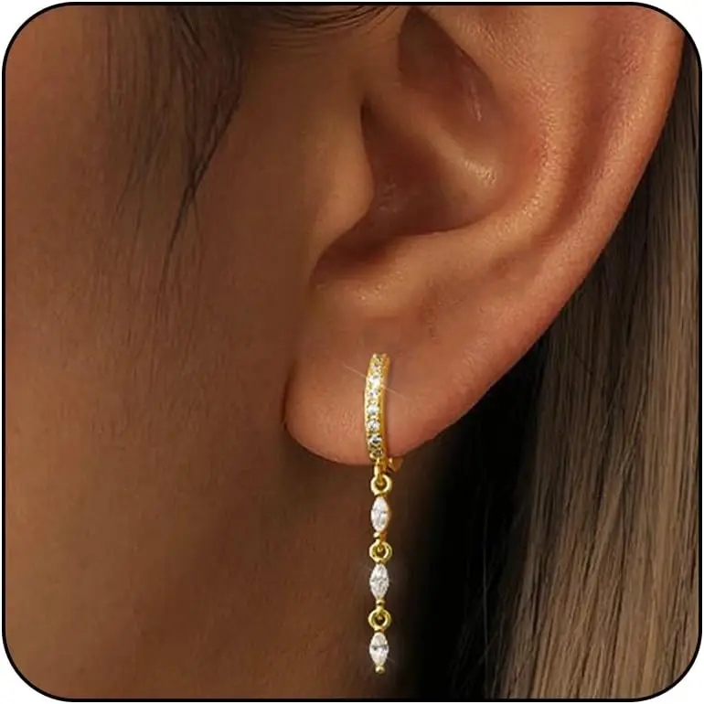 

Elegant Gold Plated Dangle Earrings for Women, Trendy Silver Drop Design, Long Dangling Crystal Jewelry Gift