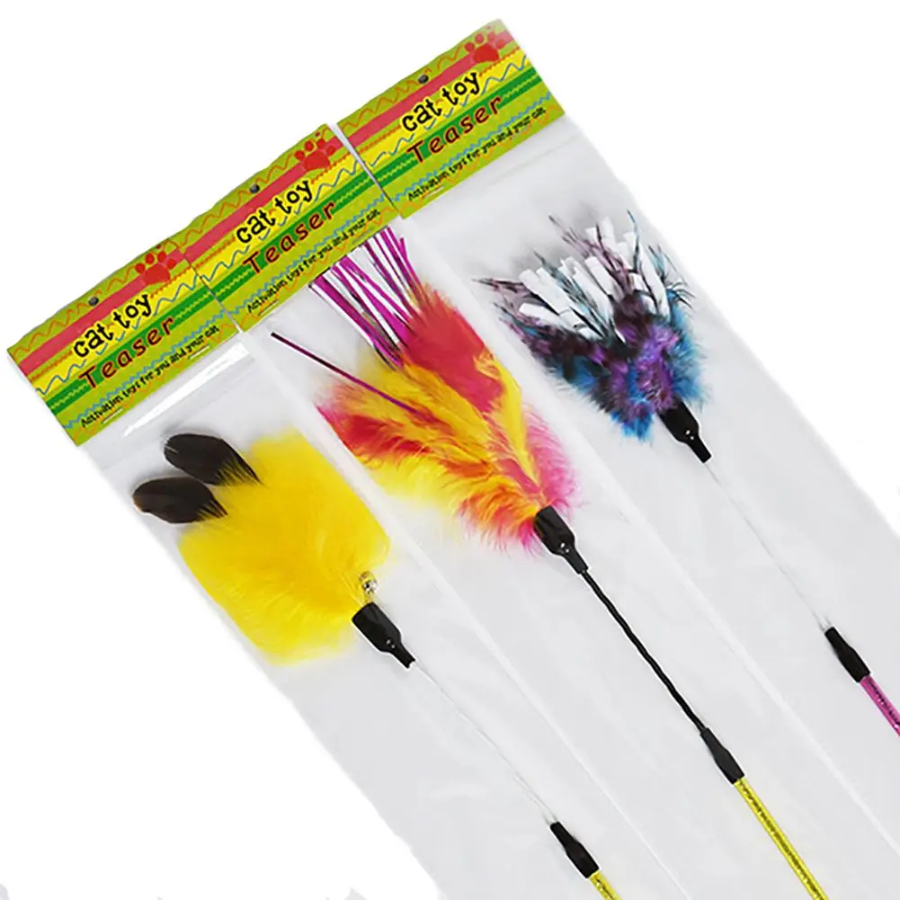 Cat Wand Toy Feather Teaser Stick Cat Toys Interactive Kitten Toy Wand Sticks Chicken Hair for Indoor Cats Playing Exercise