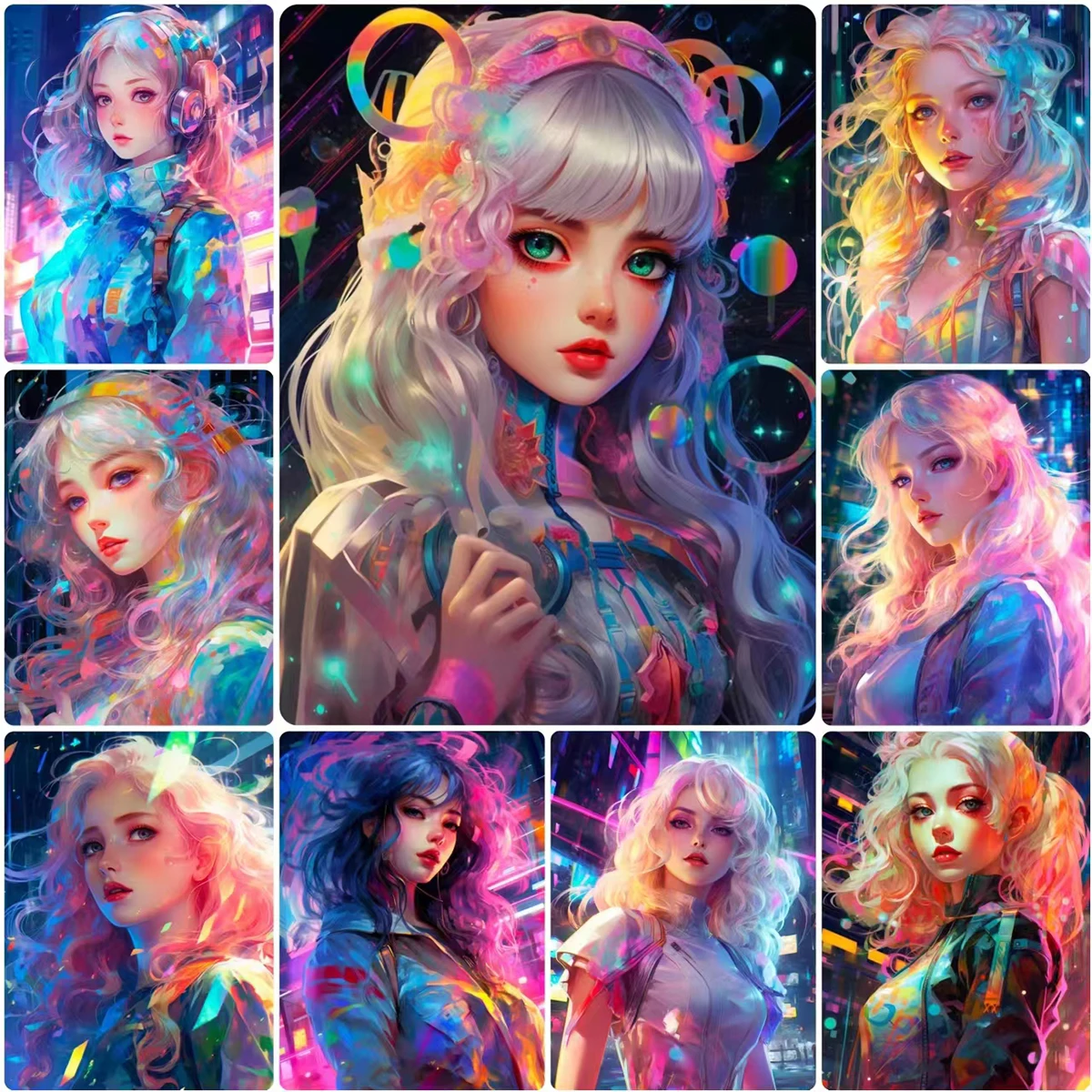 5D DIY Diamond Painting Laser Girl Cross Stitch Kits Diamond Mosaic Cyberpunk Style Portrait Embroidery 2023 New Home Decor Gift