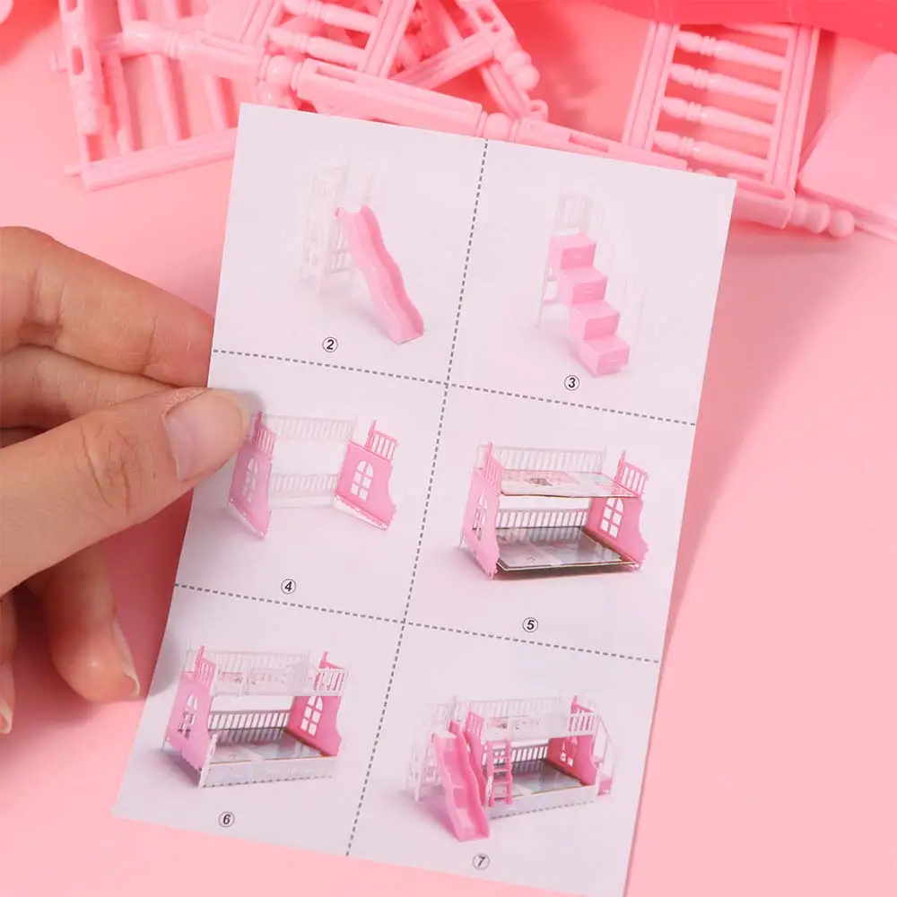

Pretend Play Dollhouse Bunk Bed Bedroom Decoration Simulation Doll Bed Princess Small Furniture With Slide Dollhouse Furniture