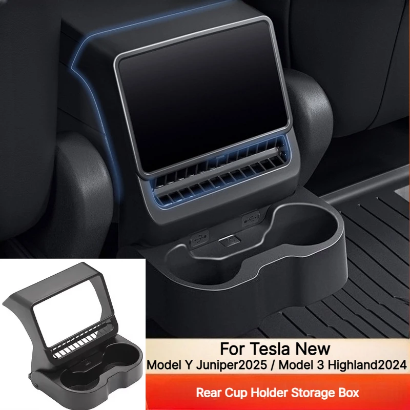 Rear Air Outlet Multi-functional Storage Box Armrest Tray Cup Holder Organizer For Tesla Model Y Juniper  Model 3 Highland 2025