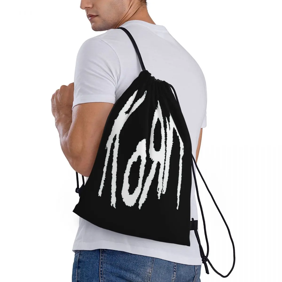 

Music Rock Korn Band Backpacks Casual Drawstring Bags Shoes Bag Book Bags for Man Woman Students