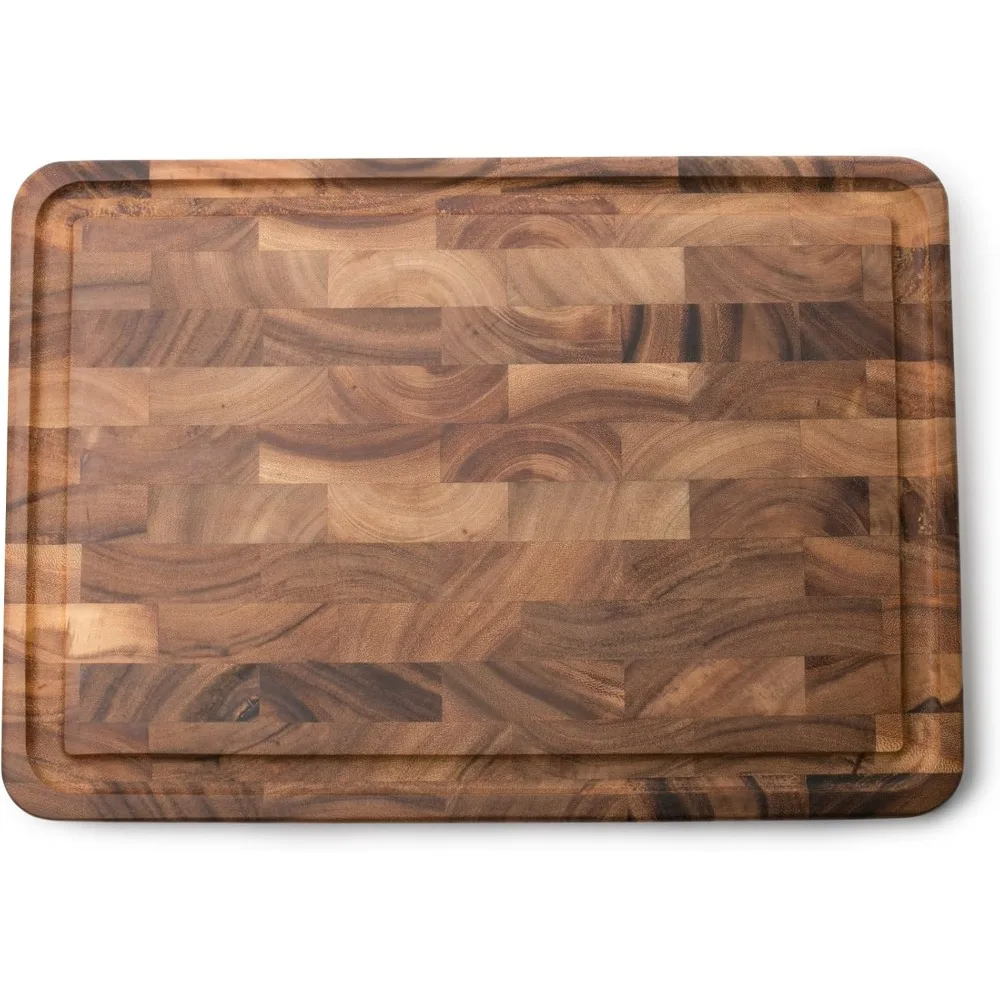 

Acacia Wood End Grain Cutting Board with Juice Groove, 20 x 14 Inches, Brown