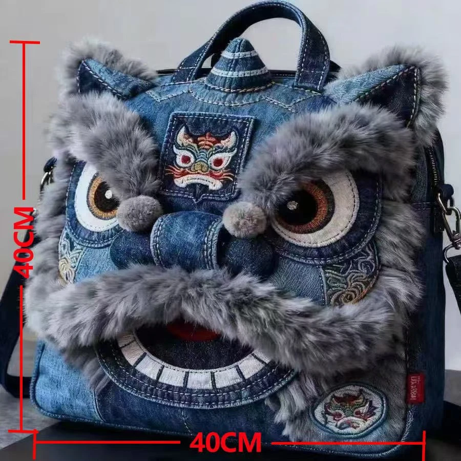 New Chinese Improved Retro Fashion Hanfu Accessory Backpack Cute National Ethnic Style Crossbody Cowboy Embroidery Big Bag