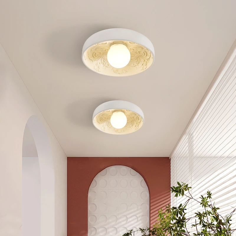 French Cream Wind Ceiling Lamp Balcony Cloakroom Porch LED Ceiling Light Simple Modern Bedroom