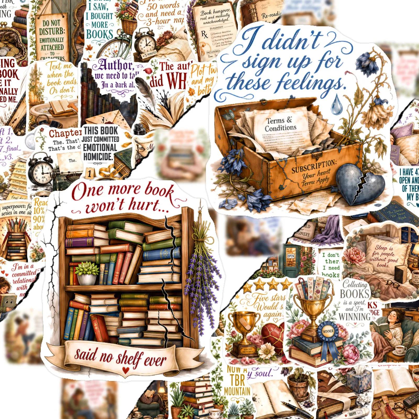 10/30/50PCS Watercolor Bookish Funny Writer Quote Stickers Author Reading Book Lovers DIY Decor For Laptop Graffiti Sticker Pack