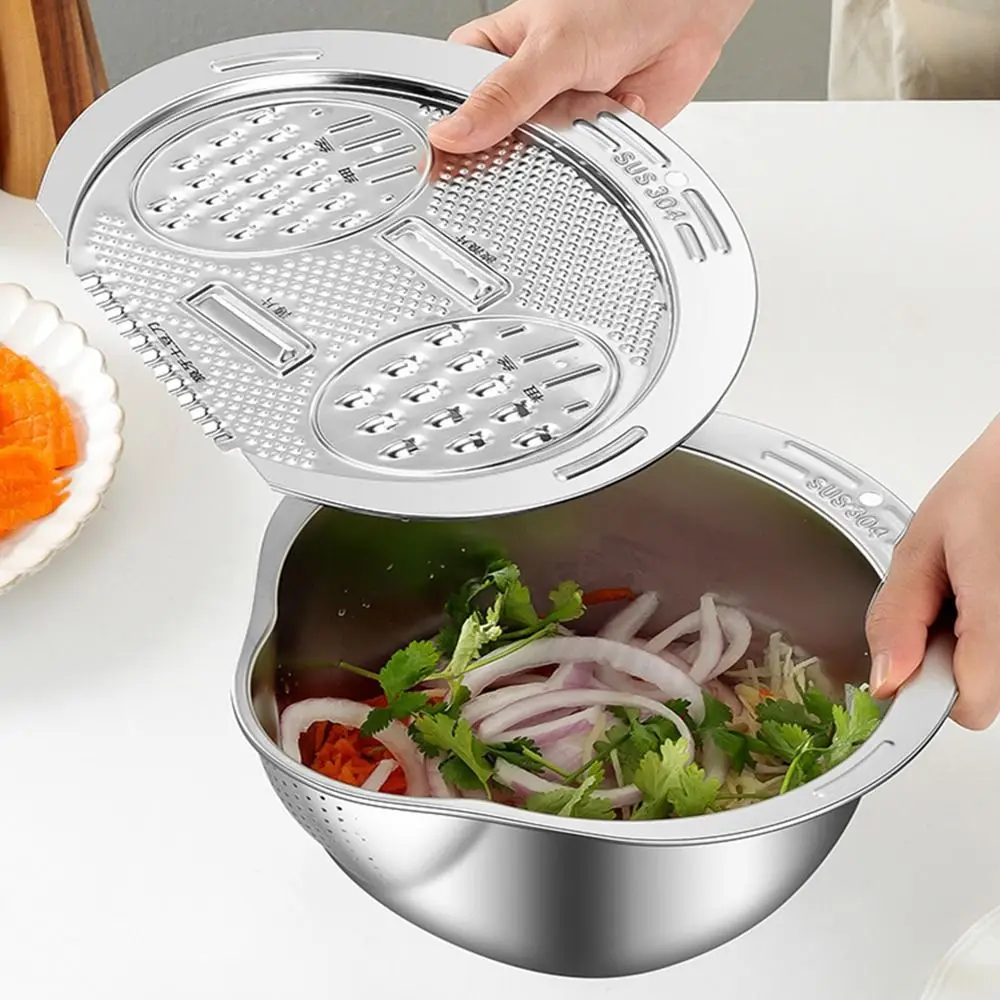 Reusable Vegetable Washing Basket Stainless Steel Thickened Strainer Bowl Set Fine Perforations Rust-proof Rice Washing Basin