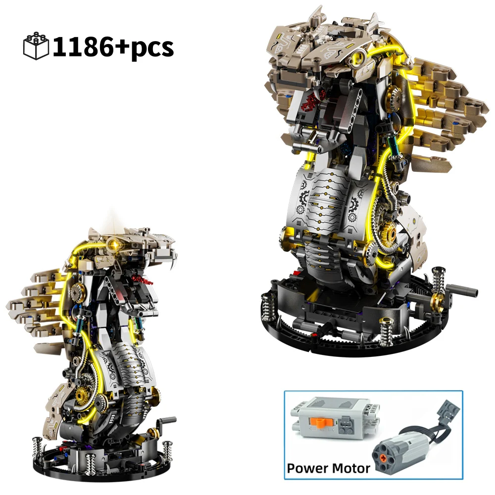 FUNXINEE 1186Pcs Robotic Cobra Gebäude Set Moving Jaw Licht Getriebe Motor Reptil Modell MOC 3D Kreative Schreibtisch Dekor Geschenk