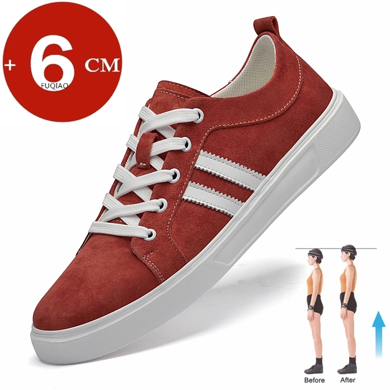 Premium Men Women Couple Genuine Leather Casual Elevator Shoes 6cm Hidden Heel Lightweight Comfortable Large Size Fashion Sports