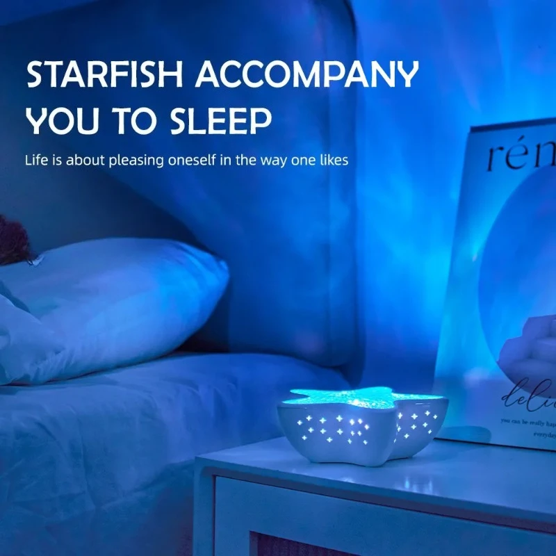 2 pcs Starfish Projector Night Light 7 Colors Changing Ambient Lighting Stepless Dimming Beside Table Lamp For Kids Gift