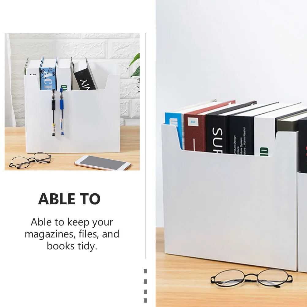 

2pcs Plastic Book Files Holders White 12.6'' Desktop Storage Box For Home Office Classroom Libraries Book Organizer Sundries