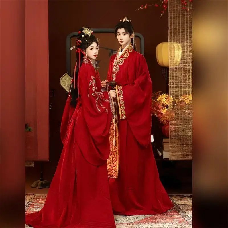 2026 newTraditional Tang Dynasty Red Embroidery Hanfu Couples Halloween Cosplay Costume Male COS Chinese Style Wedding Costume