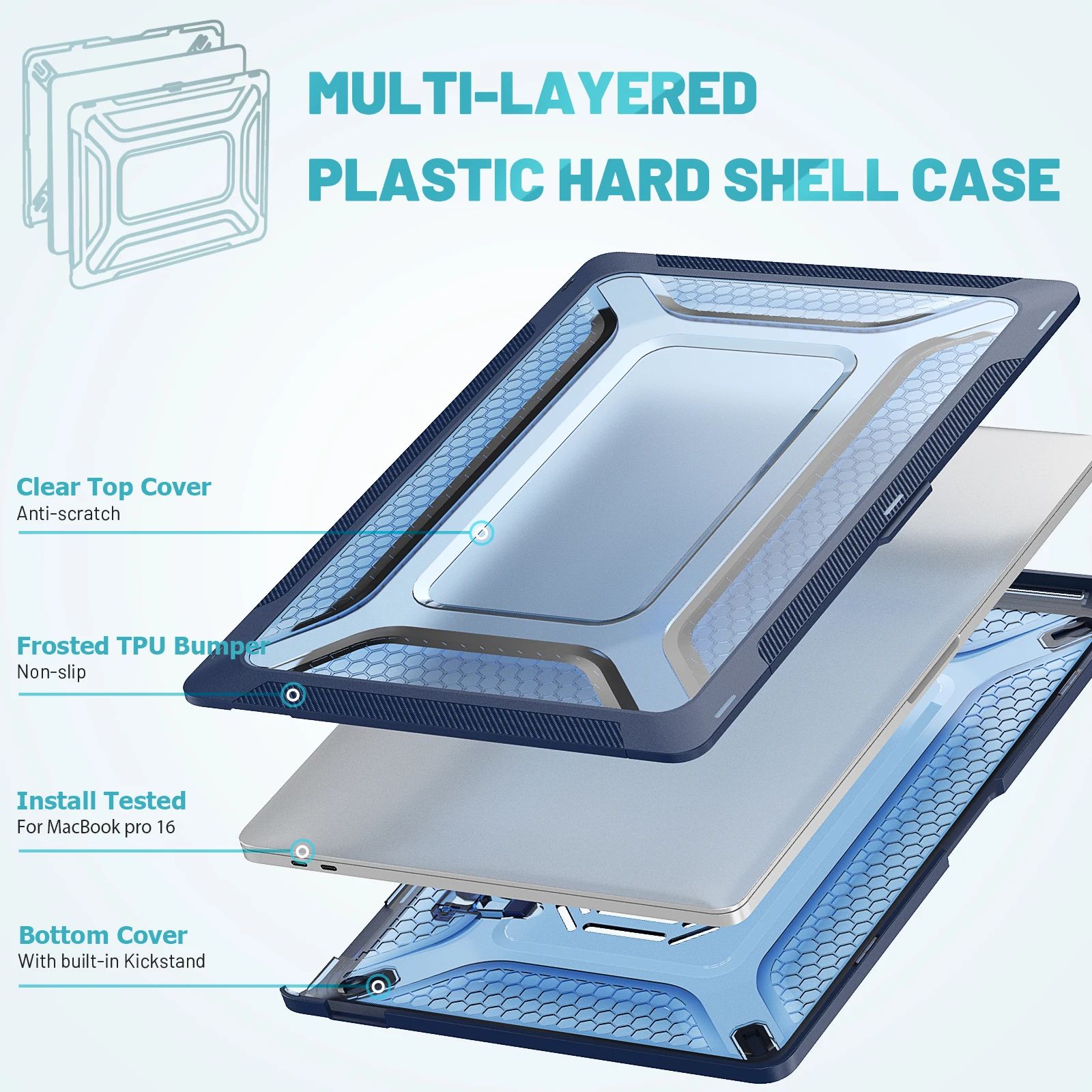 Clear Top Laptop Case for Apple MacBook Pro 16 2019 Released Model A2141 With Built-in Foldable Kickstand Cover Honeycomb Design