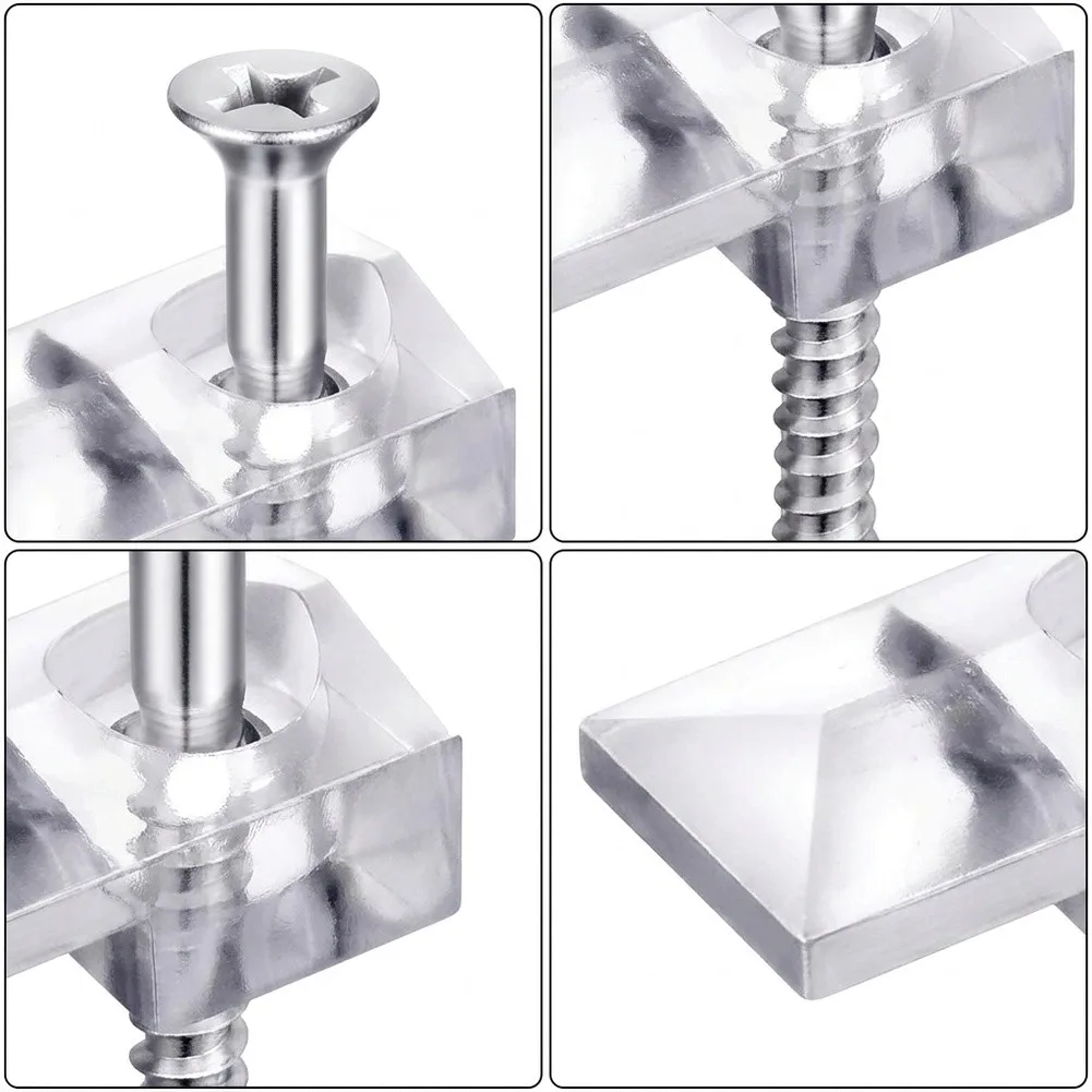 Glass Mounting Brackets for Mirrors and Glass Shelves Designed for Indoor Use with Low Profile Transparent Build