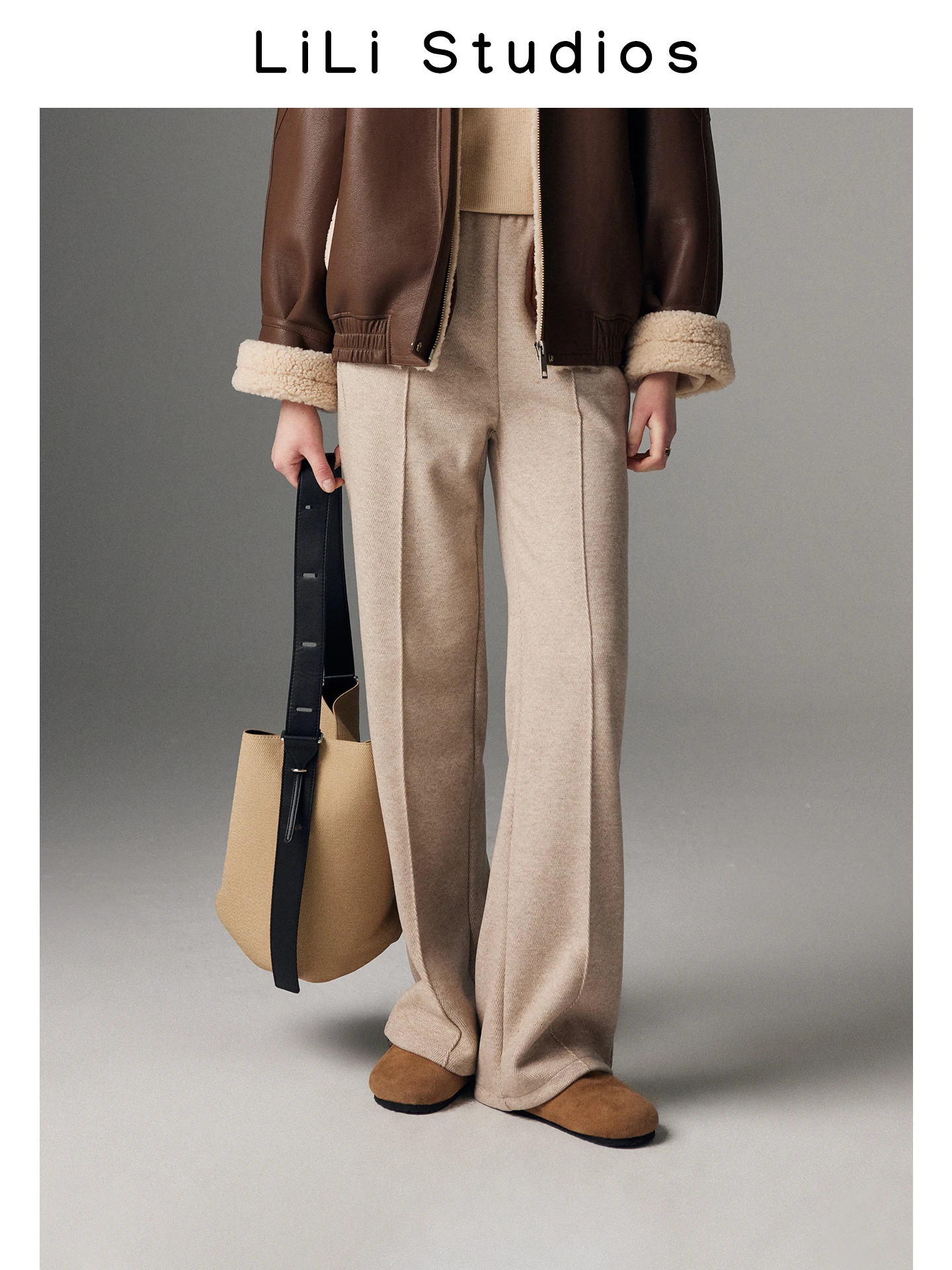 

Женские прямые брюки из смеси шерсти с высокой талией, широкие брюки, осень-зима, повседневные брюки длиной до пола, мягкие драпированные рисовые лапши...