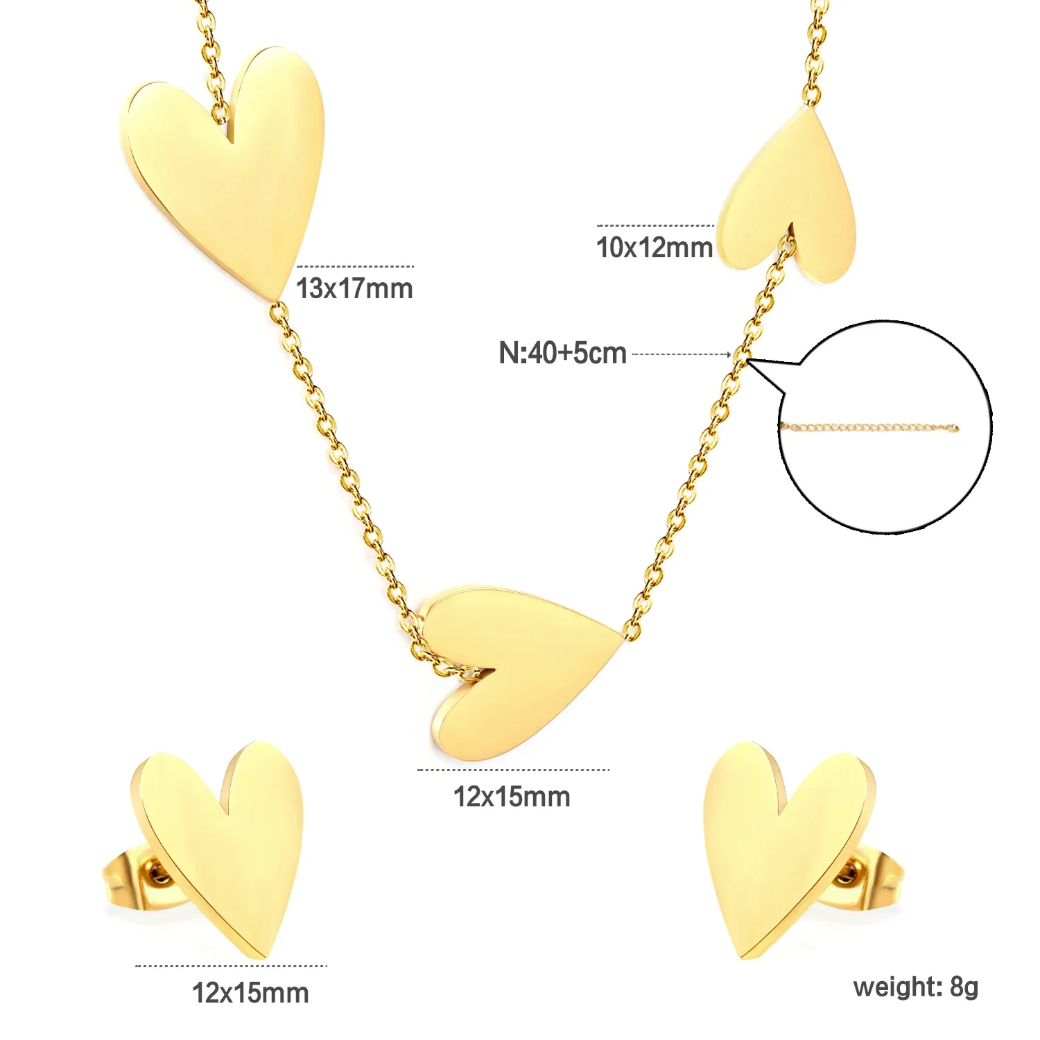 LUXUSTEEL Simple Heart Pendants Necklace Earring Sets For Women Girl Stainless Steel Set Chain Necklace Ear ring Jewelry Gift
