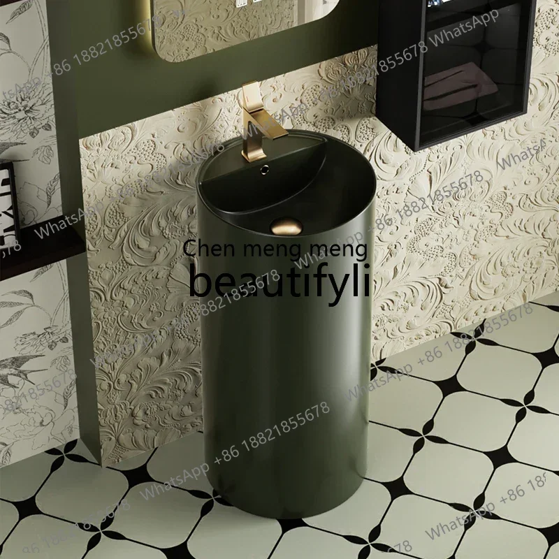

New arrive French retro small apartment column basin villa bathroom floor-to-ceiling washbasin