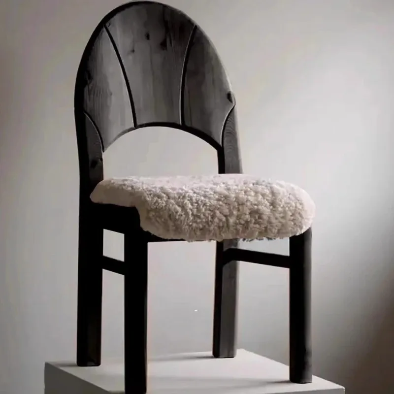 

Retro Cream Style Creative Design Home Lamb Fleece Dining Chair Dressing Simple Medieval Backrest Armrest Leisure