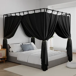 Lightproof Bed Curtains Canopies For Adults Bedroom Decor withTop Ties and Tie Backs for Bedroom Decoration  with Windproof