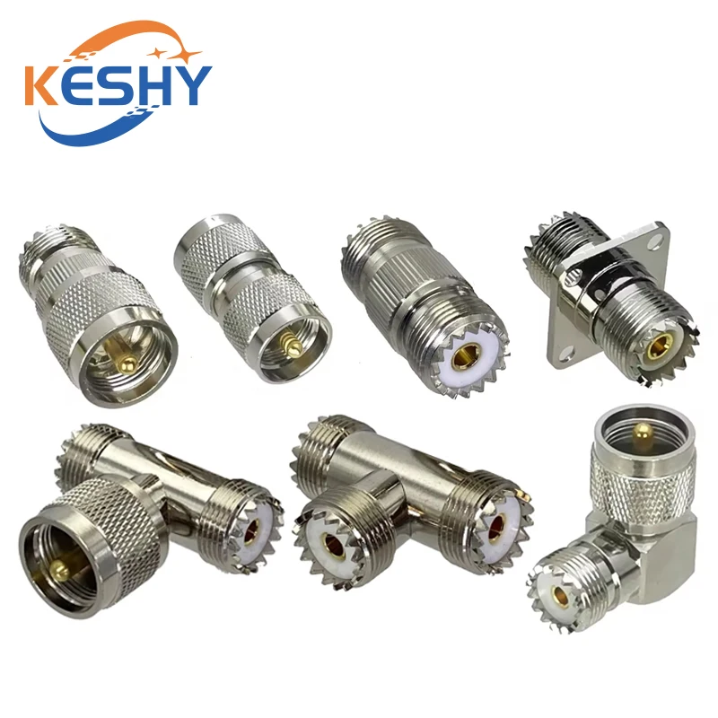 1Pcs Adapter UHF PL259 SO239 to UHF Male Plug & Female Jack Straight & Right Angle & Flange & T Type RF Coaxial Connector