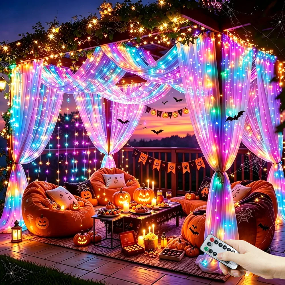 8 Modes Bedroom Wedding Party USB Plug Curtain LED Lights String Christmas Lights Valentine's Day Holiday Halloween Decoration