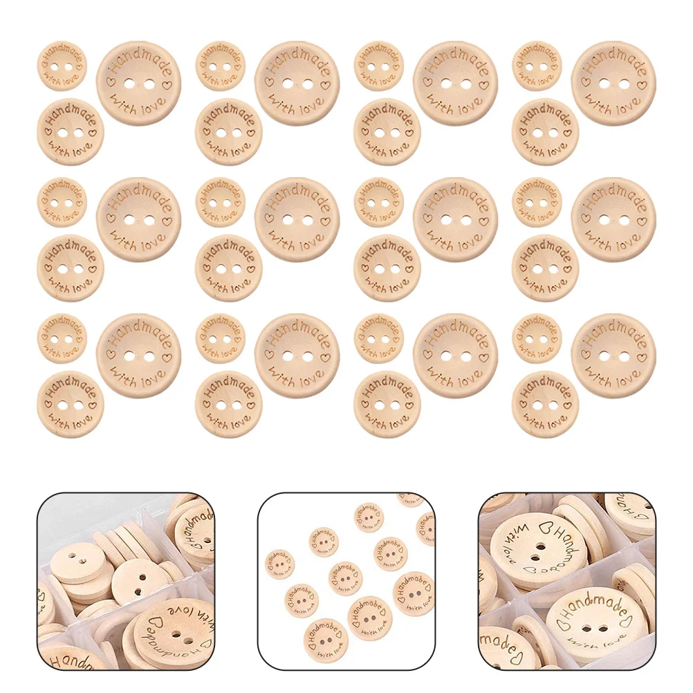 

150 Pcs Wooden Buttons Clothing Labels Replacement Natural Simple Shape DIY Clothes Ribbons