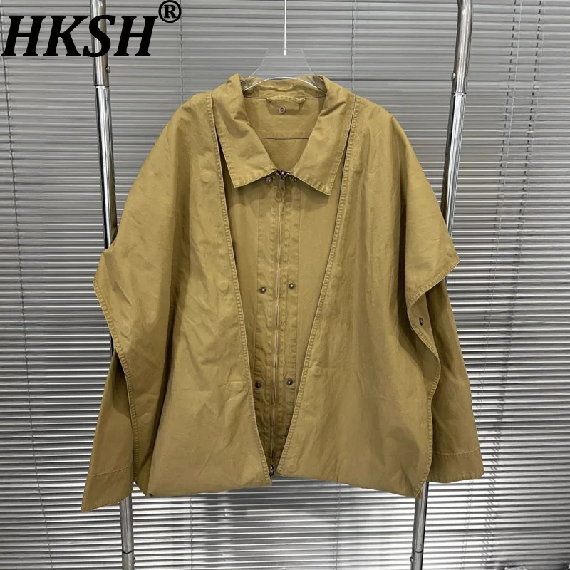 

HKSH Spring Autumn New Women Jacket Turn-down Collar Zipper Niche Design Patchwork American Retro Trendy Ins Casual Coat HK12341