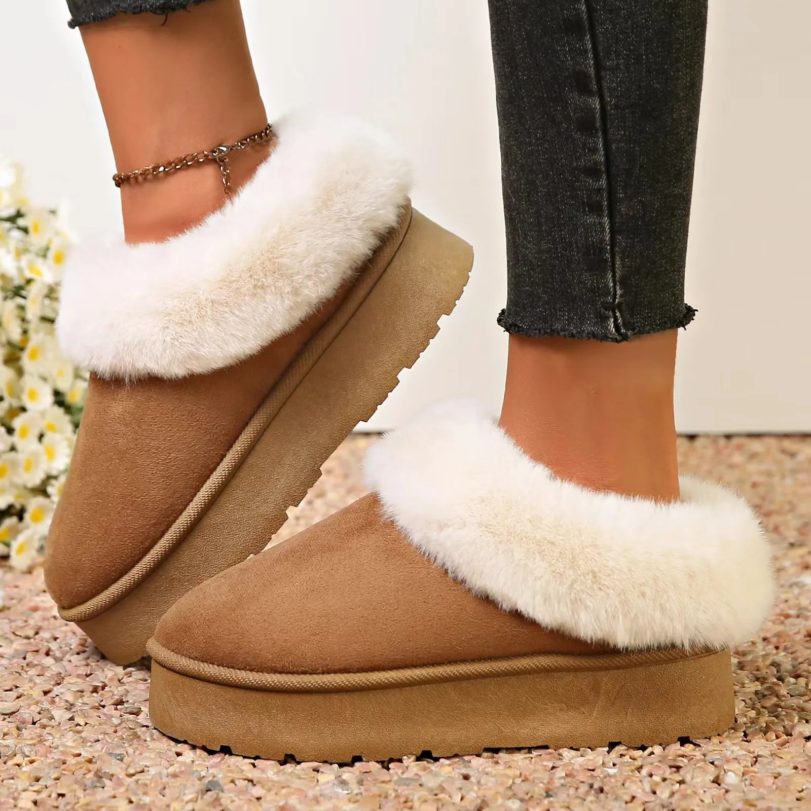 

Warm Faux Fur Winter Boots Women New Faux Suede Short Plush Snow Boots Woman Non Slip Thick Bottom Cotton Padded Shoes