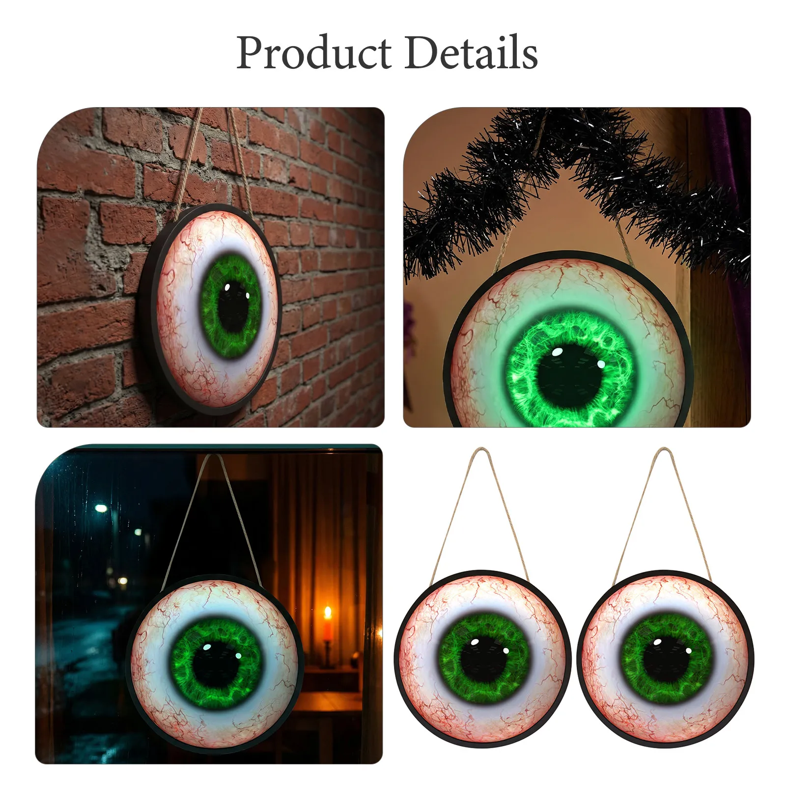 2 Pcs Battery Operated Eyeball Sign Halloween Window Plaque Eyeballs Lights for Glowing Spooky Door Hanging
