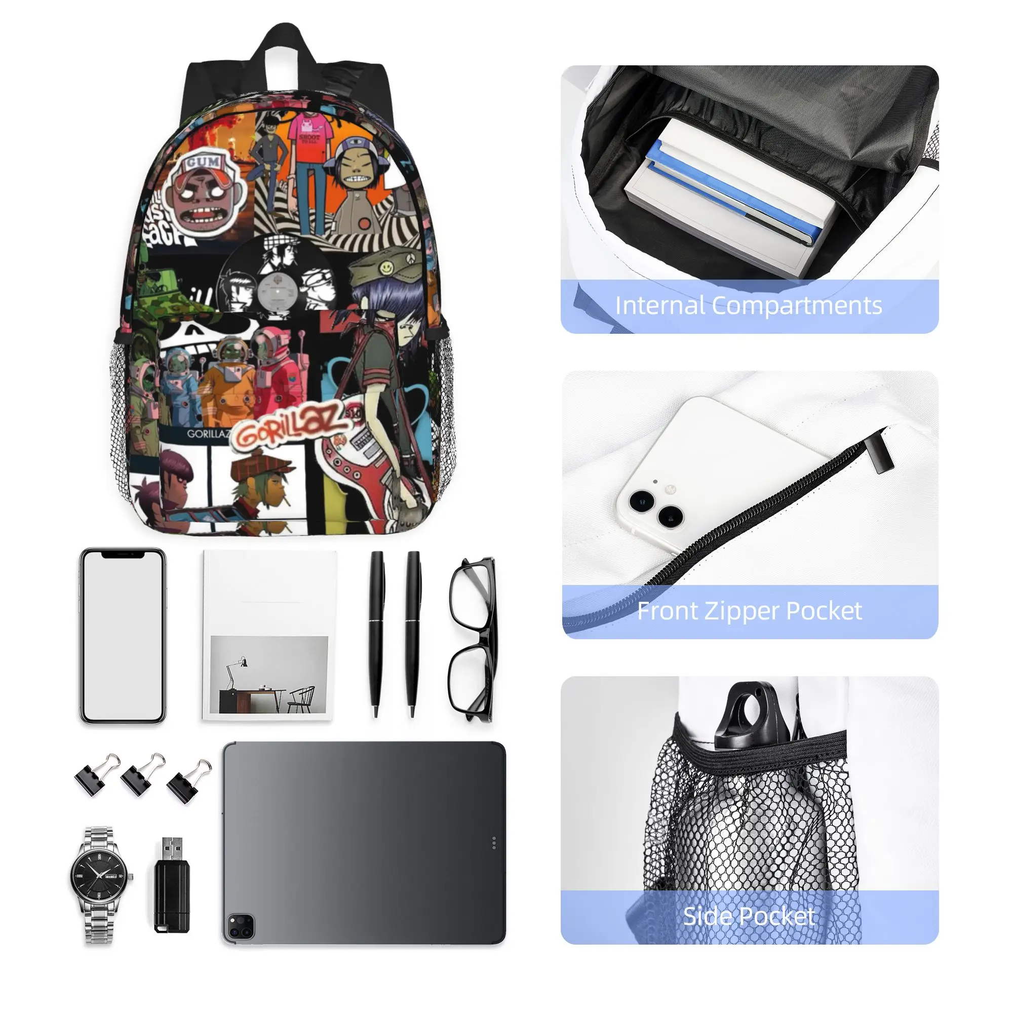 Music Band G-Gorillaz-S  Backpack Hot Sale Daypack Large Capacity Boys Girls BookBag Shoulder Bags for Men Women School Bag