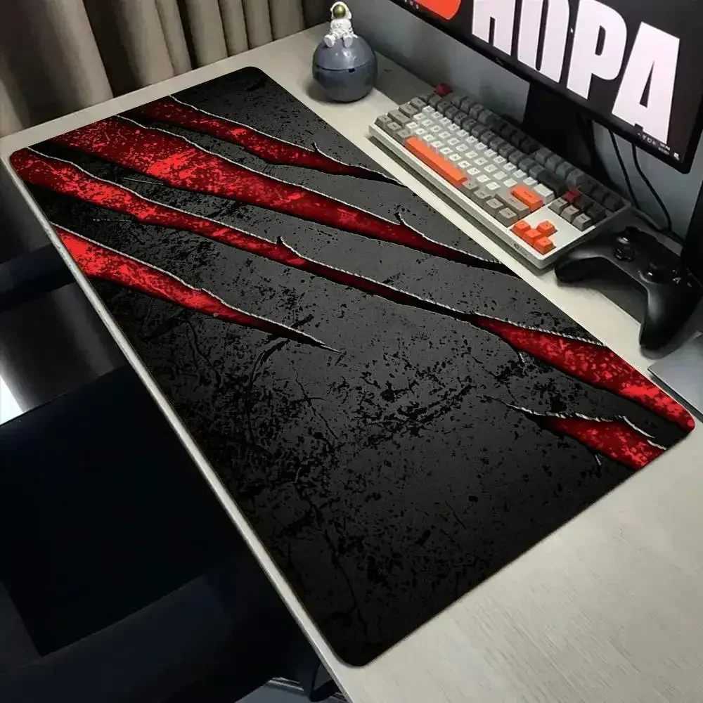 Red Scratch Marks Mouse Pad Desk Mat With Stitched Edge Xxl Mousepads Rubber Anti Slip Gamer Keyboard Rug Gaming Mats Mauspad