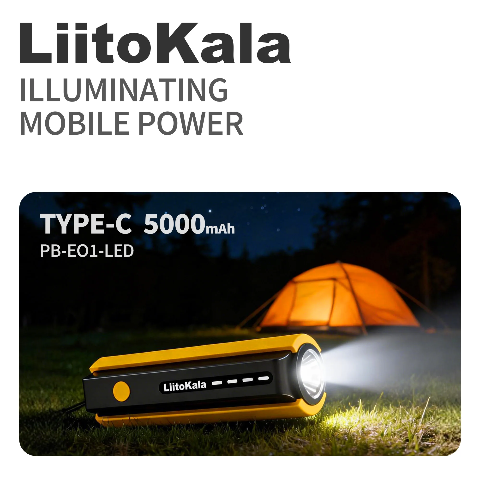 LiitoKala EDC Power Bank 5000mAh Built-in LED Light, Type-C 2.4A Portable Charger with Lanyard, Mini Outdoor Flashlight