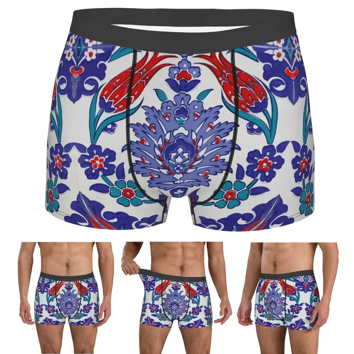 

Трусы-боксеры, шорты, трусики с восточной плиткой и цветочным узором, мужское мягкое нижнее белье для мужчин, подарки бойфренду