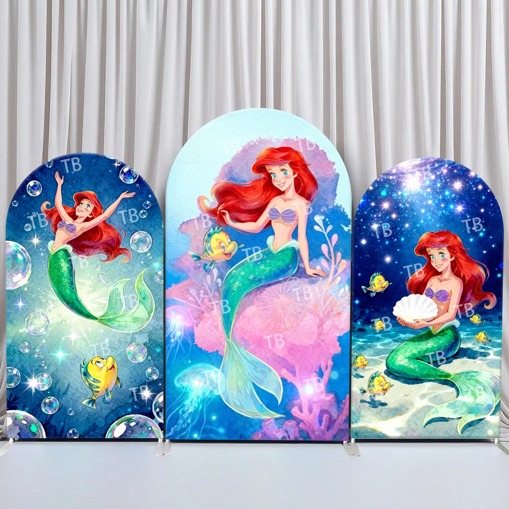 

Disney Ariel Arch Backdrop Cover Underwater Bubbles Watercolor Scene for Birthday and Baby Shower Party Photo Booth Decor Props