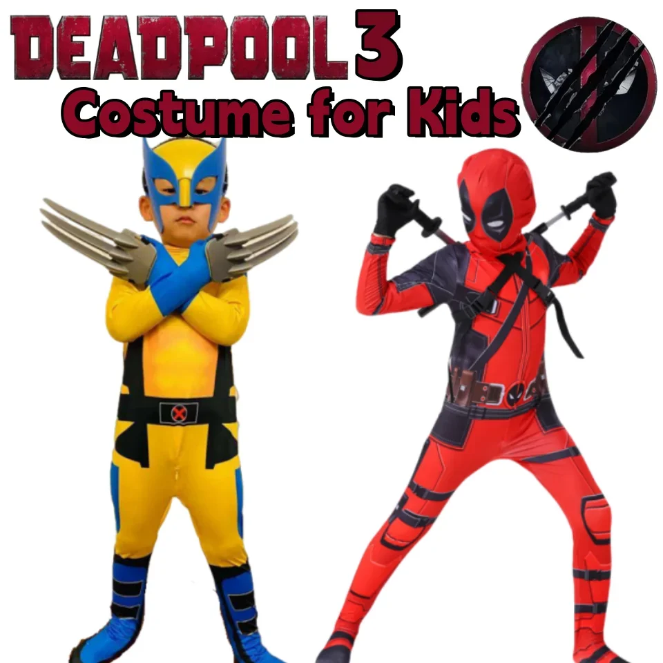 

Halloween Deadpool Wolverine Kid Cosplay Costume Deadpool 3 Movie Cosplay Jumpsui Halloween Party Bodysuit for Boys and Girls