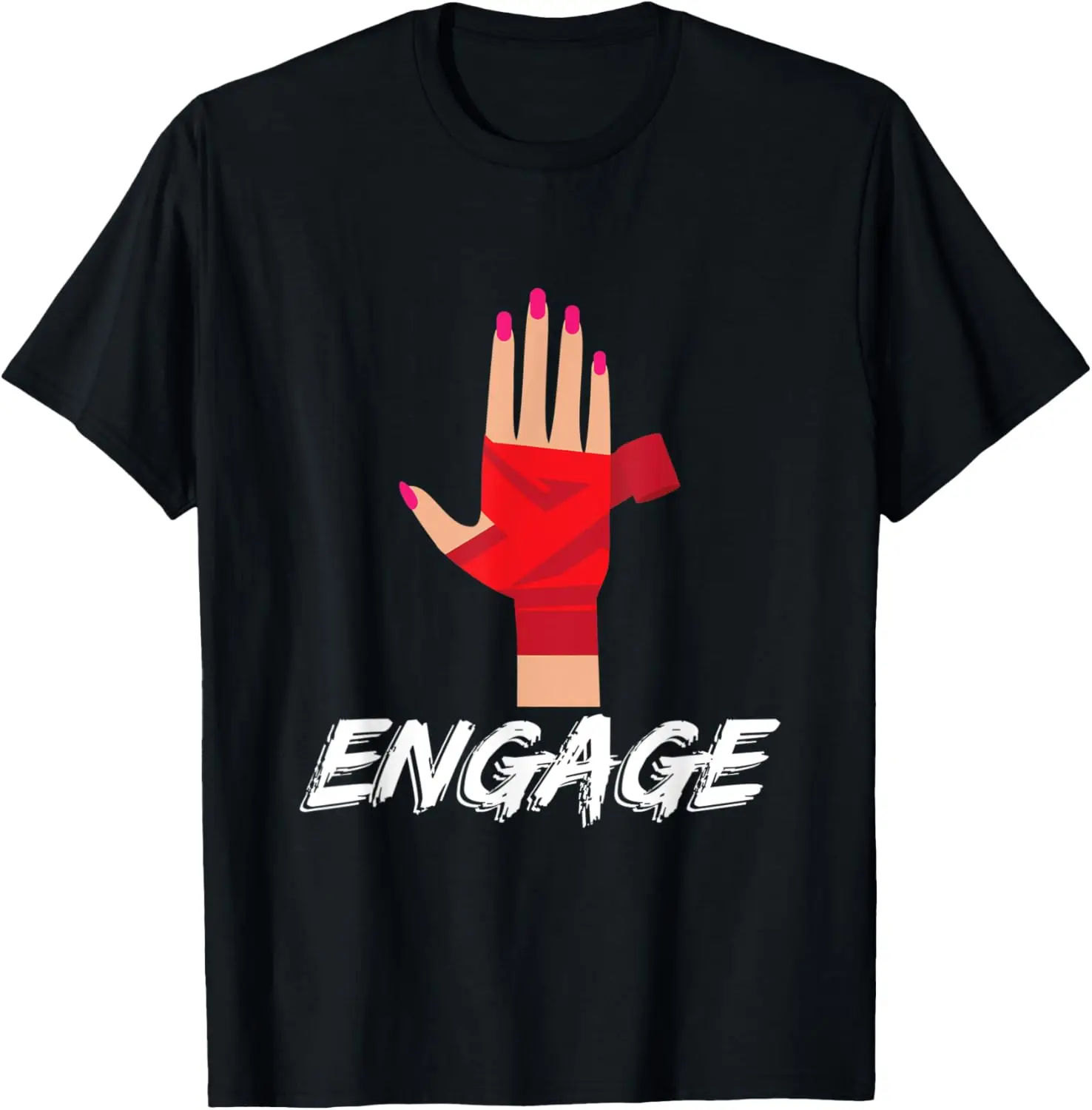 Engage Hand con uñas rosas y envolturas de boxeo Camiseta gráfica Camiseta casual de manga corta de algodón