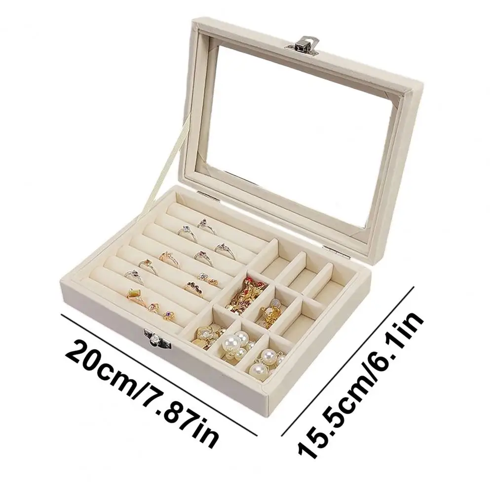 Scratch-proof Jewelry Holder Jewelry Storage Box with Transparent Flip Cover Velvet Lining Dustproof Organizer Flannel Mini