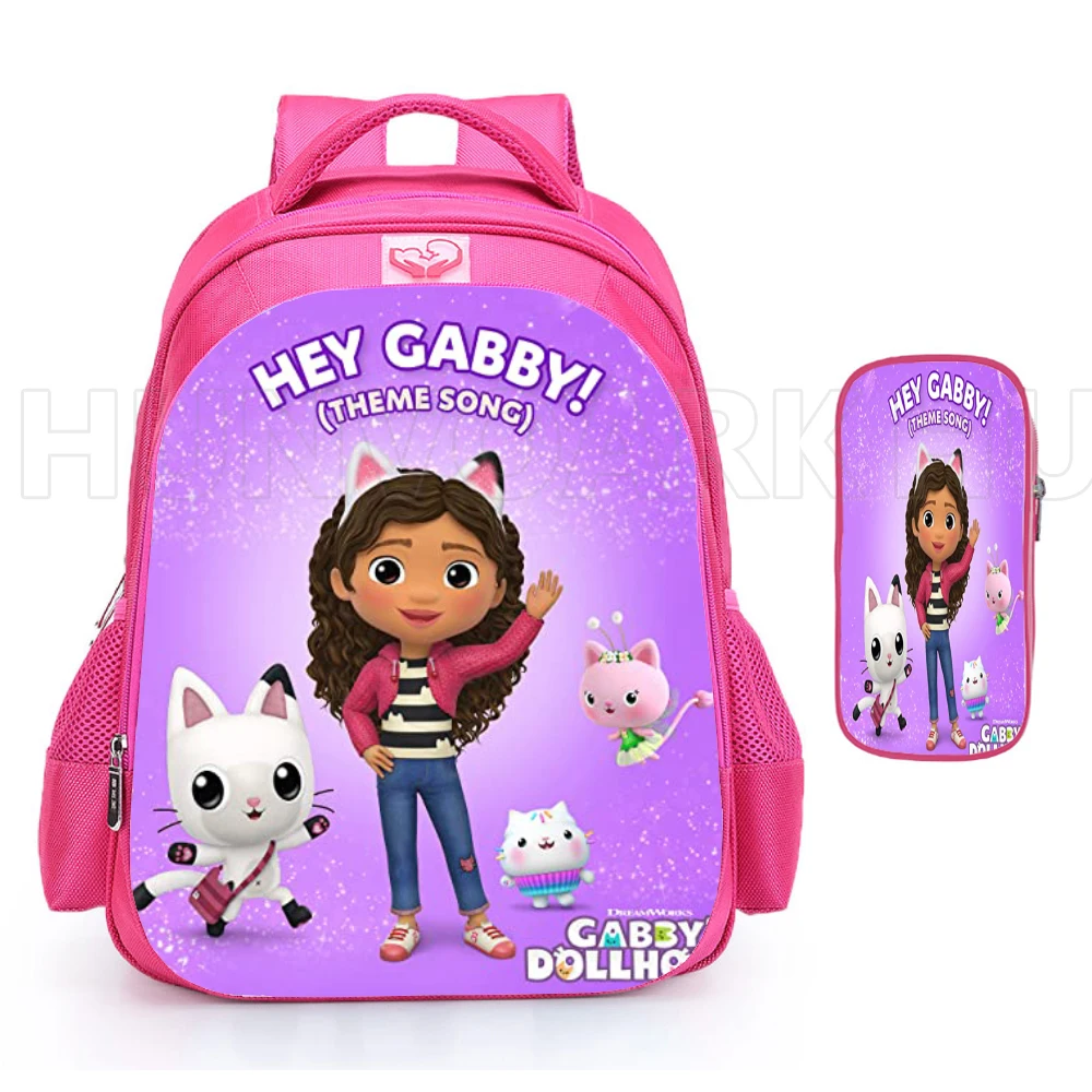 Gabby\'s Doll House Backpack 16inch School Bags Sets Cute Cartoon Pink Student Backpack Lovely Boys Girls Bag Software  Mochilas