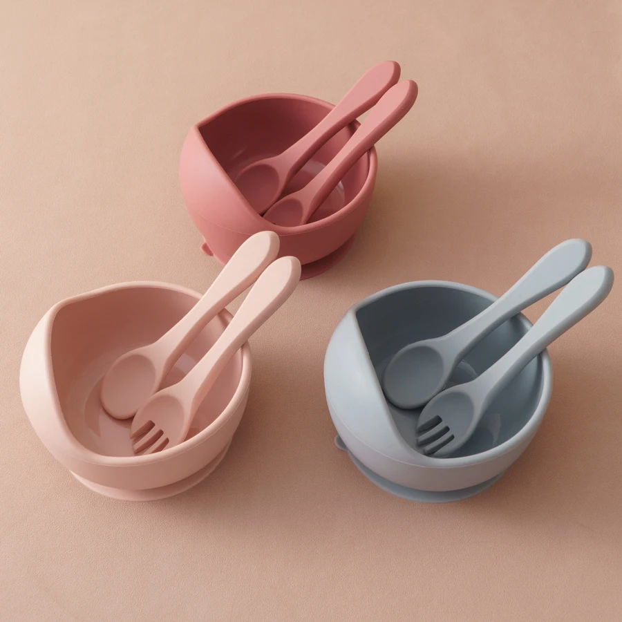 1PCS Silicone  Baby Silicone Suction Feeding Bowls For Kids Waterproof Baby Tableware Spoon Children Dishes Baby Stuff